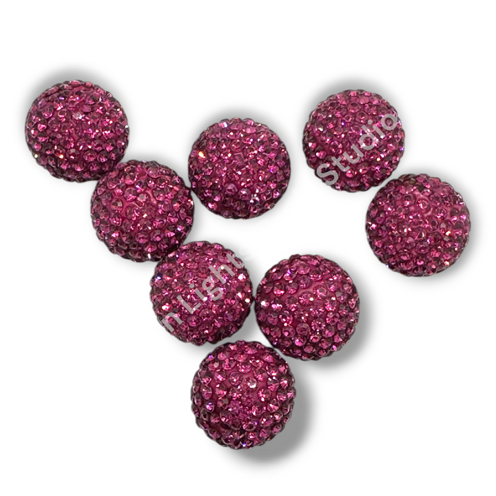 Magenta Rhinestone Clay Base Beads-16mm - 10pc.