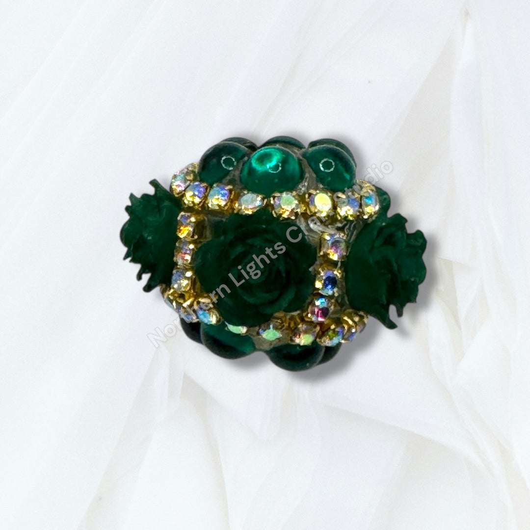 Fancy Velvet Flower and Rhinestone Bead -2pc.
