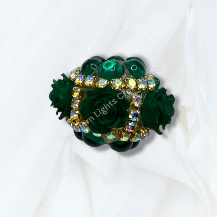 Fancy Velvet Flower and Rhinestone Bead -2pc.
