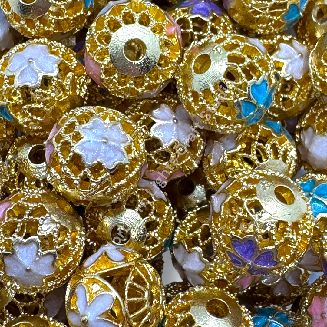 Copper Gold Plated Enamel Clover 10mm Beads - 10pc.  Mix