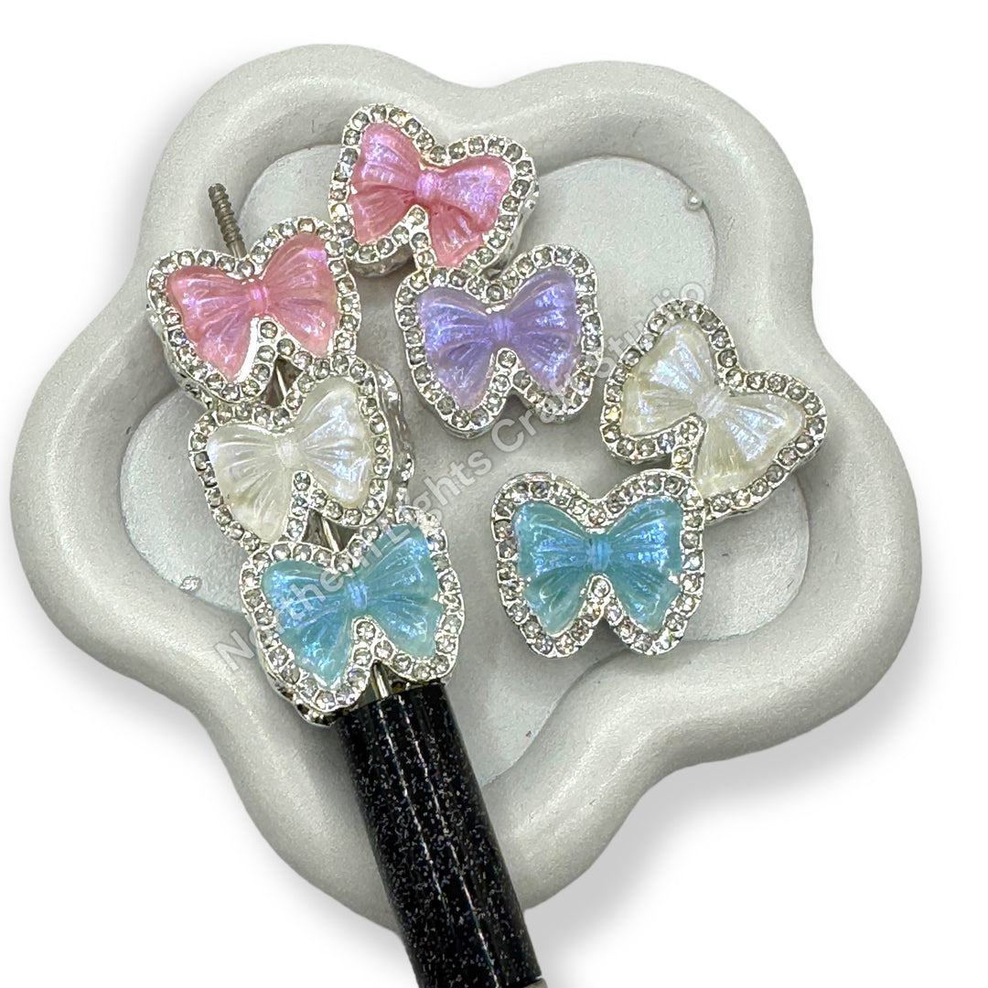Metal Alloy and Acrylic Bow Bead - 4 holes - fits pen - 2pc.