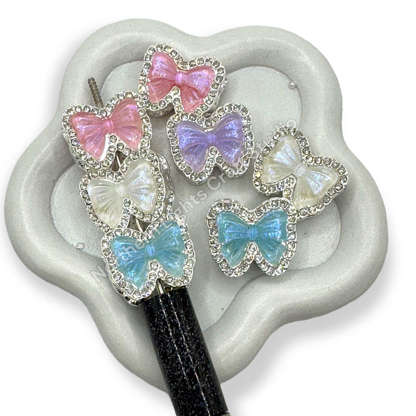 Metal Alloy and Acrylic Bow Bead - 4 holes - fits pen - 2pc.