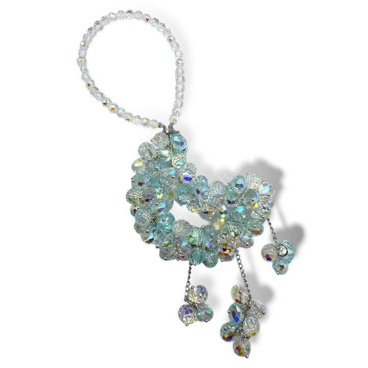 Teal and AB Crystal Moon Suncatcher / Moon Car Charm