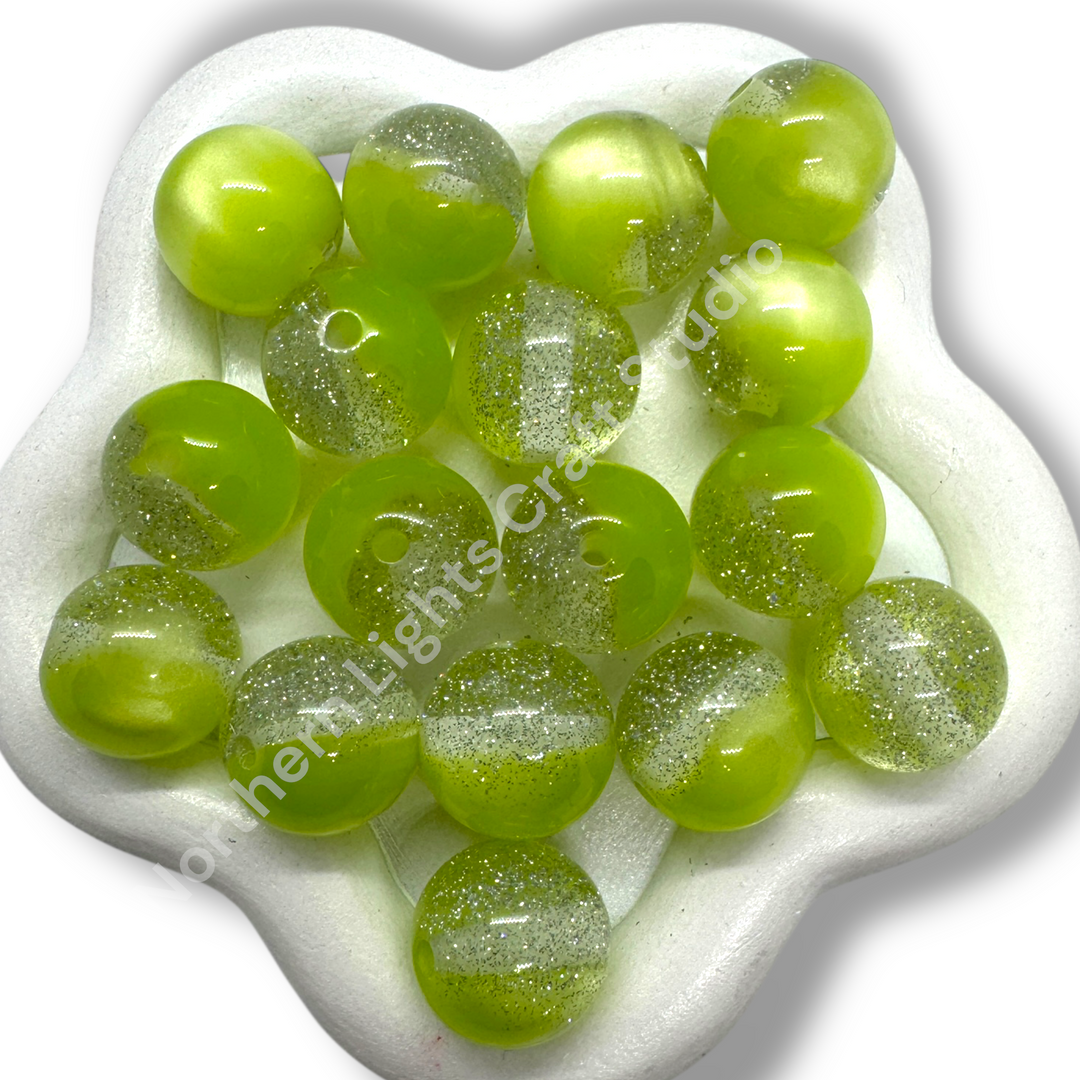Cat Eye Glitter Galaxy 16mm Bead - Green or Gold - 20 Pcs.