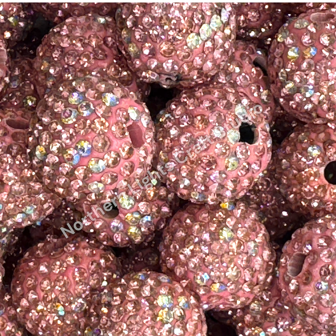 Pink With Silver Accents Clay Base Rhinestone Beads-16mm - 10pc.
