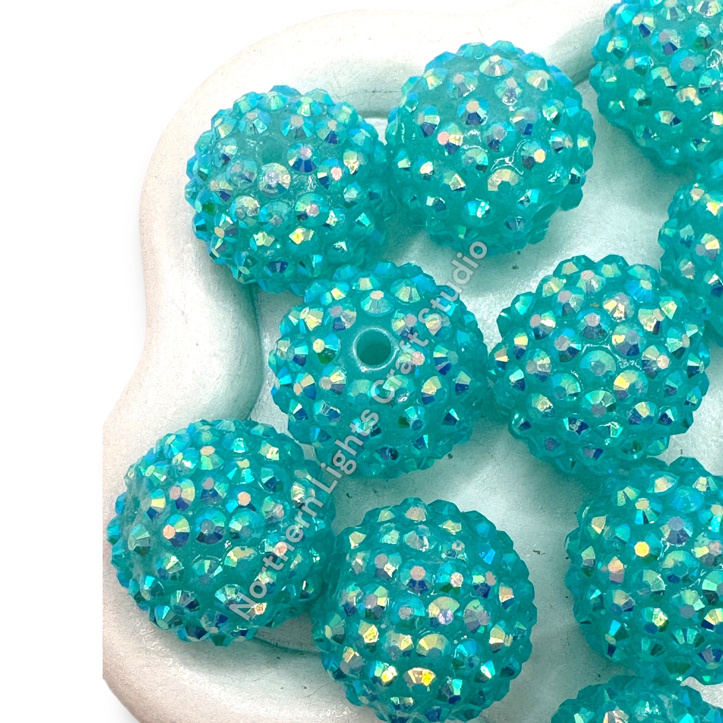 Teal AB Acrylic 20mm Rhinestone Bubblegum Beads - 10pc.