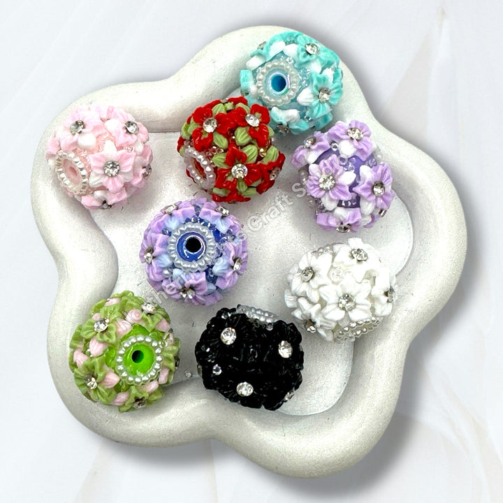 Flower Charm Fancy Bead With Rhinestone Accents -10pc. Mix