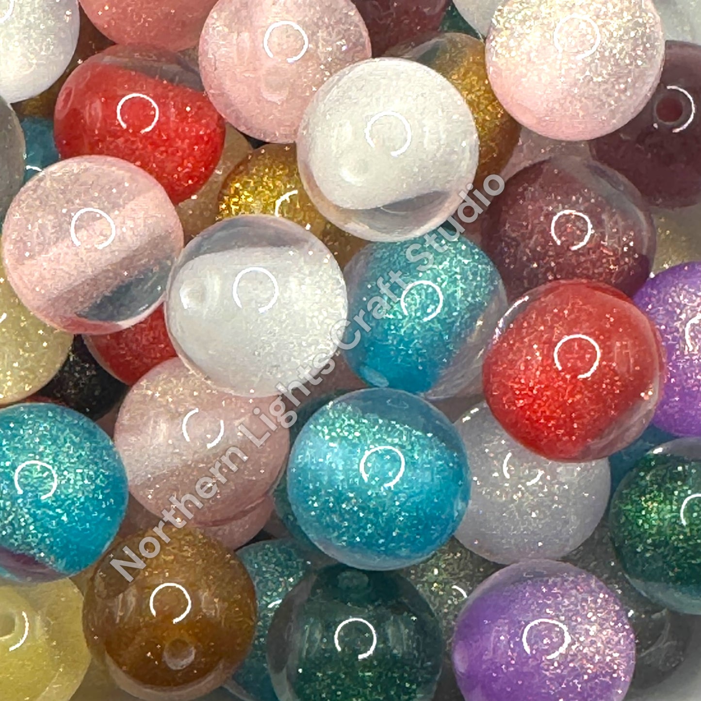 Fine Glitter Double Layer Core Bead Mix - 16mm - 20 pieces