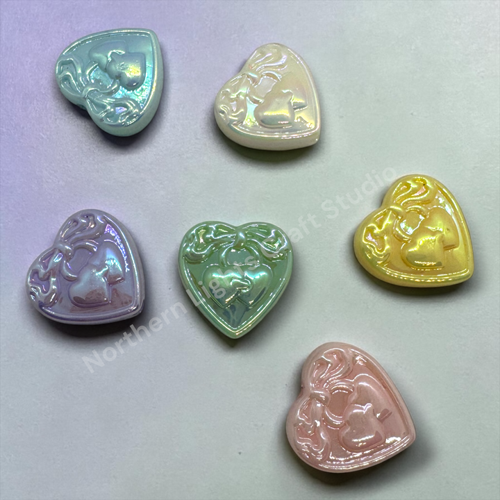 Cherry Bow Heart UV Acrylic Focal Beads - 10 pc. Mix - LIMITED QUANTITY