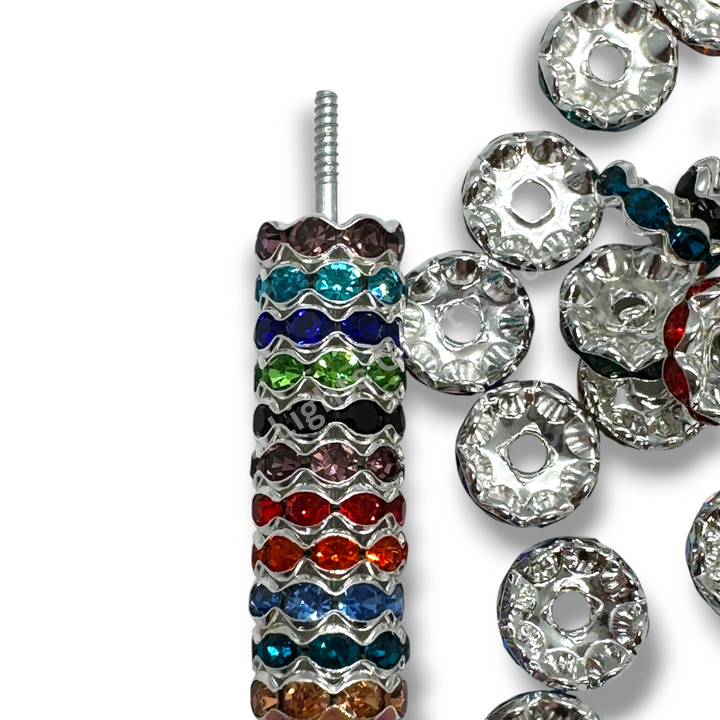 Metal Rhinestone Spacers -Round or Wavy-12mm Colorful Mix -30pcs.