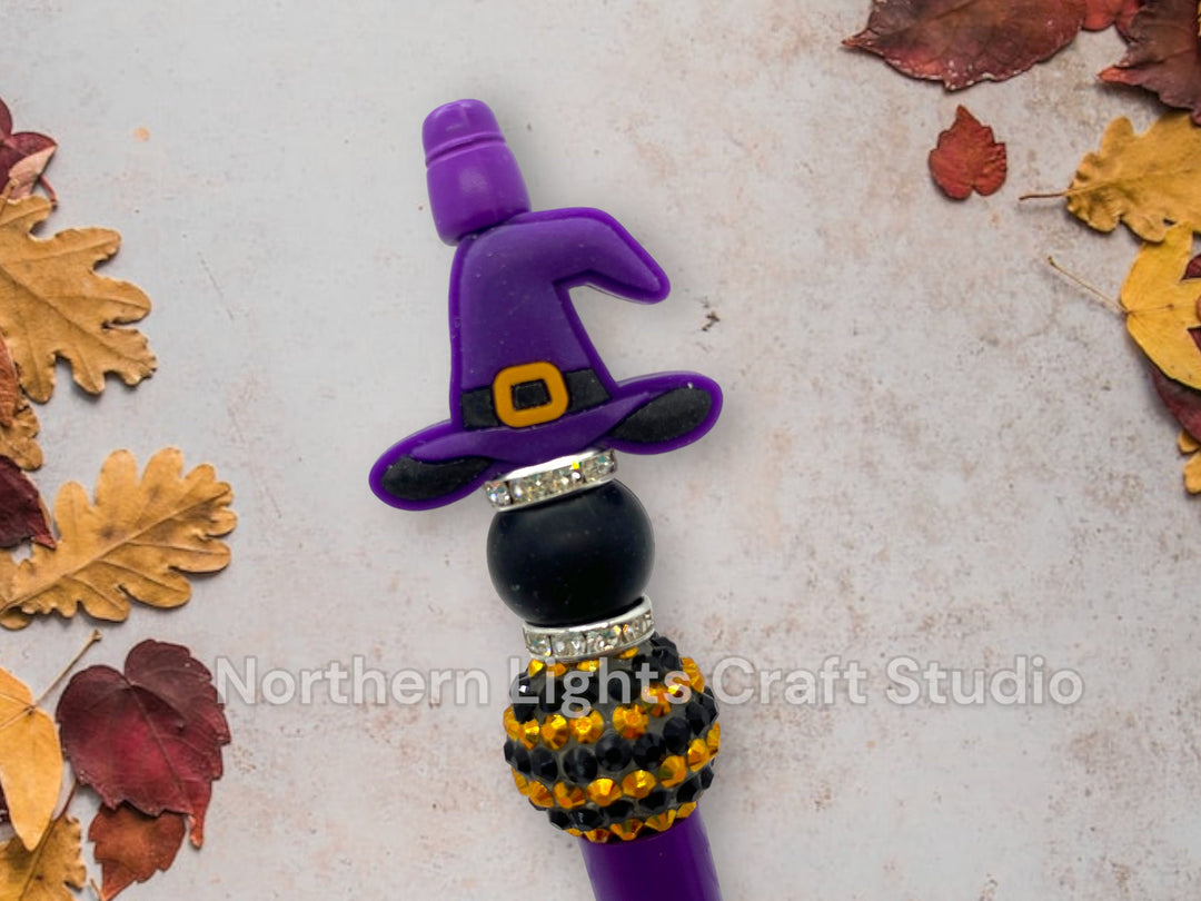 Halloween Custom Bead Pen, Bling Pen, Black Cat Pen, Spooky Pen, Ghost Pen, Rhinestone Pen, Trick or Treat, Cute Cat, Black Cat, Witch Hat