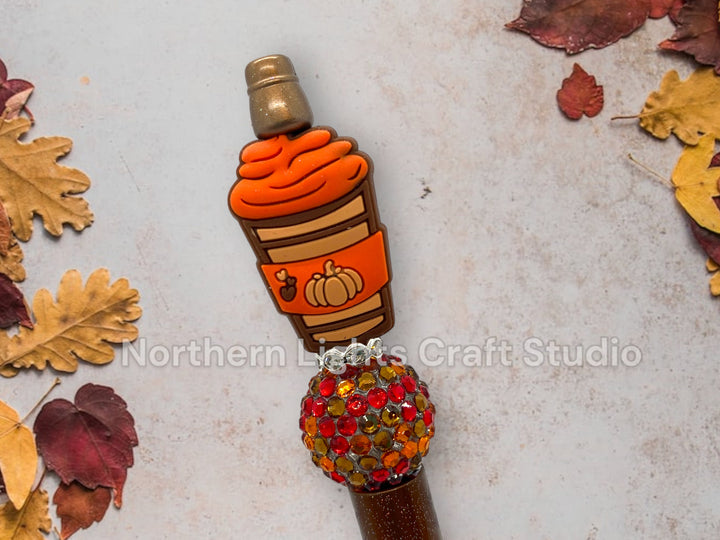 Custom Beaded Pen, Pumpkin Spice Latte, Bling Pen, Thanksgiving Gift, Pumpkin Themed Gift, Caramel Latte, Coffee Pen, Fall Themed Gift