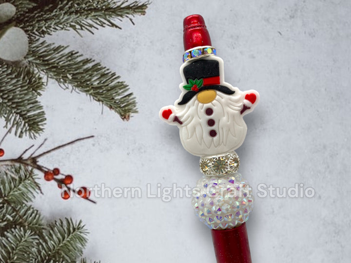 Beaded Snowman Pens, Bead Pens, Snowman Gift, Stocking Stuffer Pens, Bling Snowman, Gnome Snowman, Snowflake Pen, Custom Beaded Winter Pen