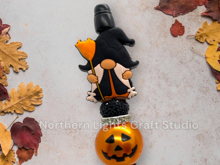 Halloween Custom Bead Pen, Bling Pen, Gnome Collector, Gnomes, Jack-0-Lantern, Rhinestone Pen, Trick or Treat Gift, Halloween Door Prize