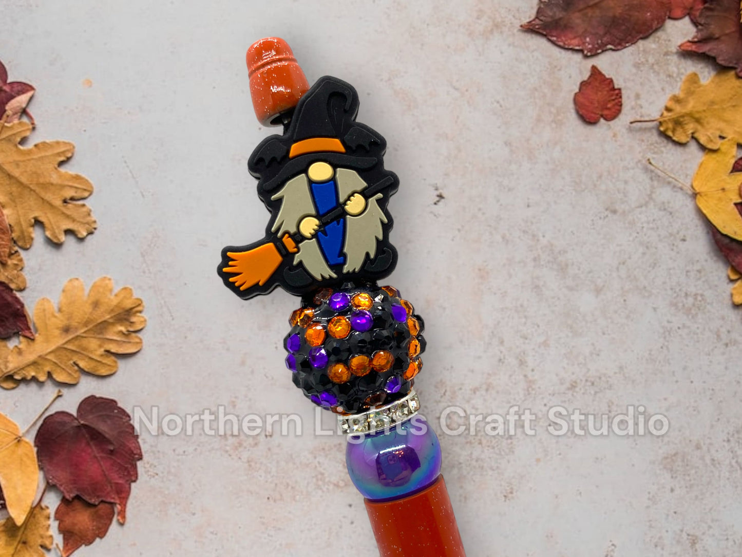 Halloween Custom Bead Pen, Bling Pen, Gnome Collector, Gnomes, Jack-0-Lantern, Rhinestone Pen, Trick or Treat Gift, Halloween Door Prize