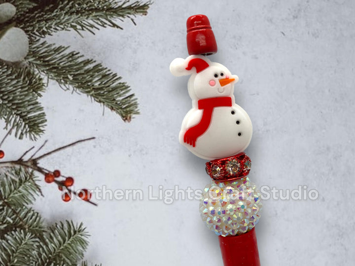Beaded Snowman Pens, Bead Pens, Snowman Gift, Stocking Stuffer Pens, Bling Snowman, Gnome Snowman, Snowflake Pen, Custom Beaded Winter Pen