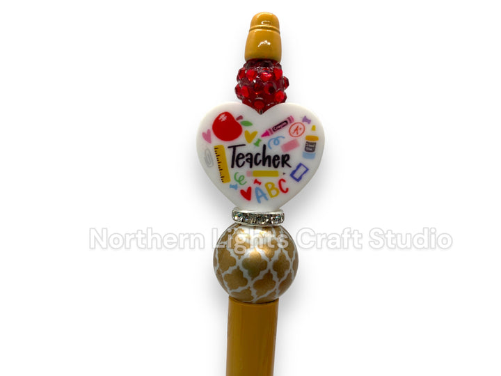 Bead Pen, Teacher Appreciation Gift, Inexpensive Teacher Gift, Bling Pen, Best Teacher Ever, Christmas Gift for Teachers, Teacher Apple