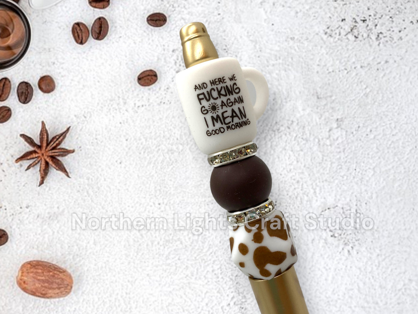 Bad Word Coffee Pen, Gourmet Coffee Gift, Fresh out of F*cks, Silicone Coffee Cup Bead, Coffee Pen, Sarcastic Coffee, Beaded Coffee Pen