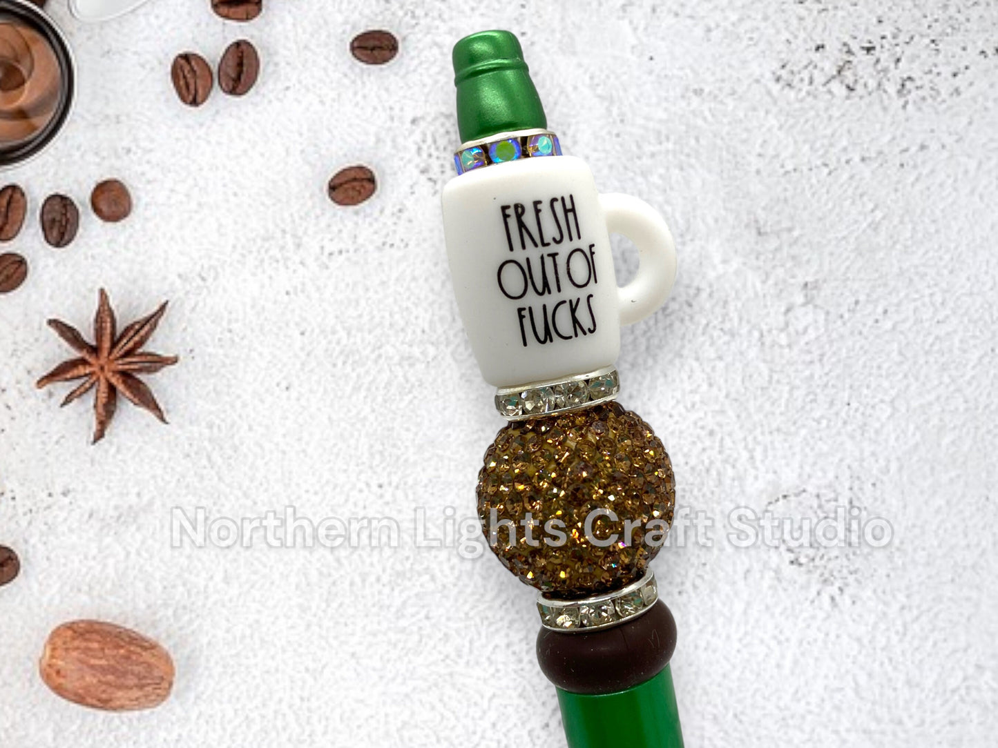 Bad Word Coffee Pen, Gourmet Coffee Gift, Fresh out of F*cks, Silicone Coffee Cup Bead, Coffee Pen, Sarcastic Coffee, Beaded Coffee Pen