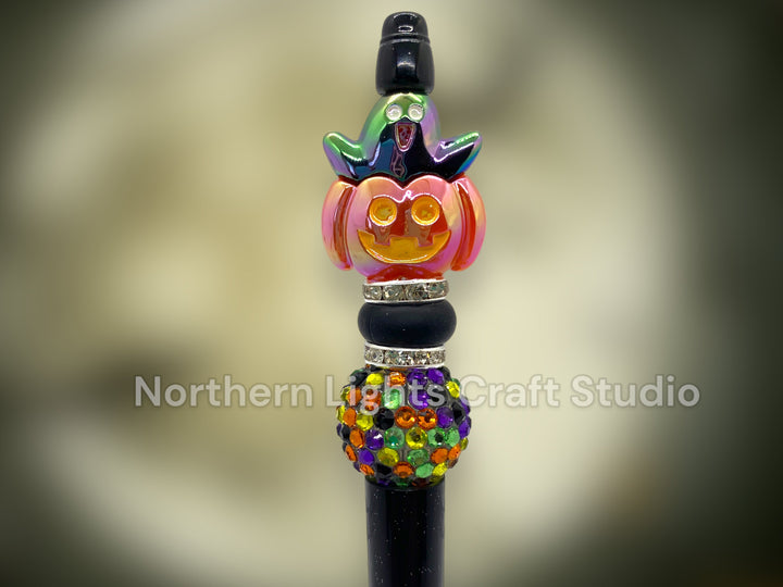 Handmade Halloween Bead Pens, Beaded Halloween Pens, Halloween Bead Pens, Pumpkin Cat Pen, Bling Halloween Pens, Handmade Halloween Beads