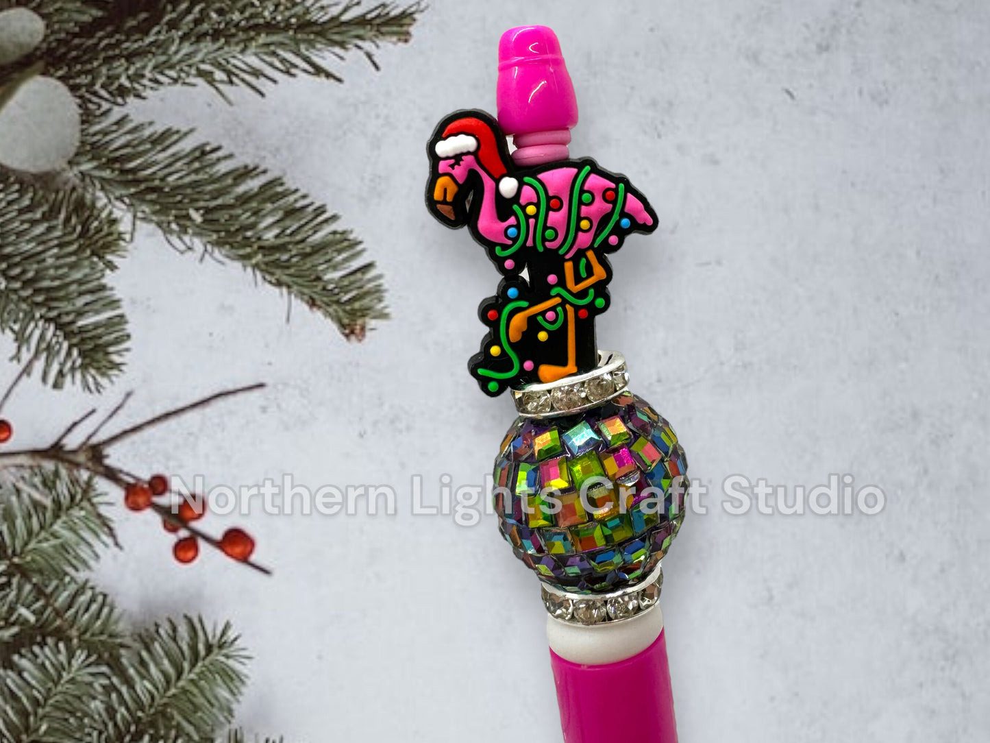 Paw Print and Flamingo Bead Pens, Custom Beaded Christmas Pens, Bling Pen, Rhinestone Pen, Christmas Flamingo, Pet for Christmas