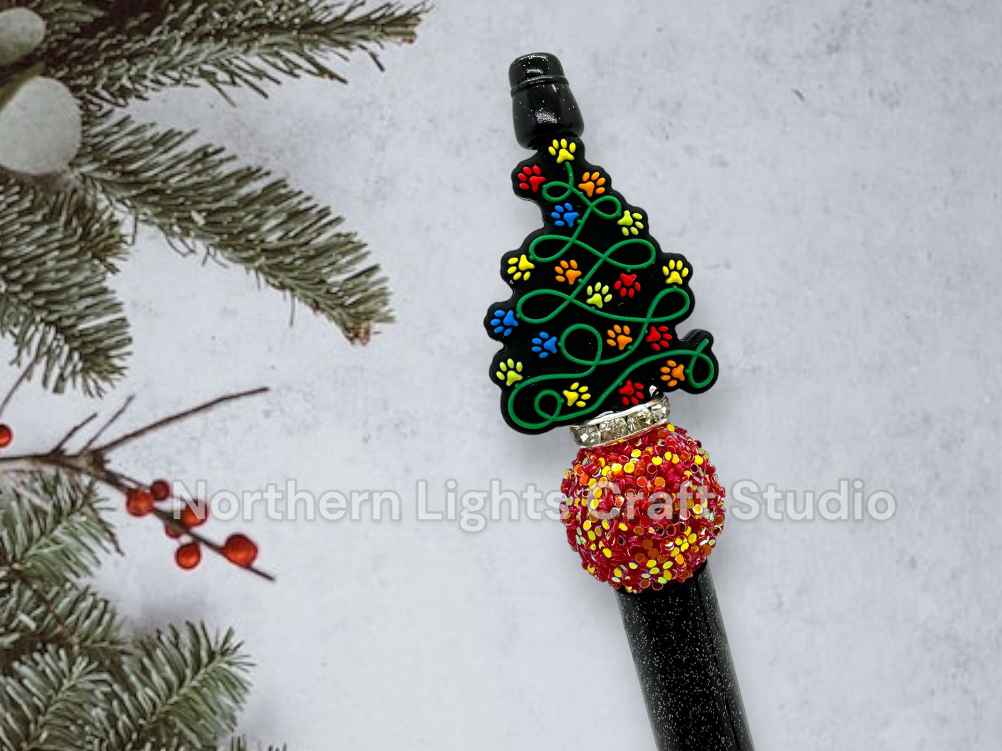 Paw Print and Flamingo Bead Pens, Custom Beaded Christmas Pens, Bling Pen, Rhinestone Pen, Christmas Flamingo, Pet for Christmas