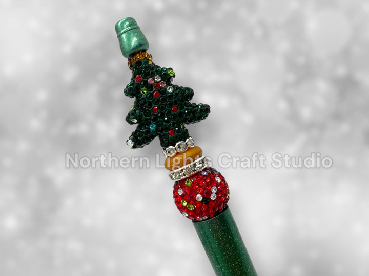 Beaded Rhinestone Christmas Tree Pen, Bling Bead Pen, Christmas Stocking Stuffer, Fancy Bead Pen, Bling Christmas Tree Pen