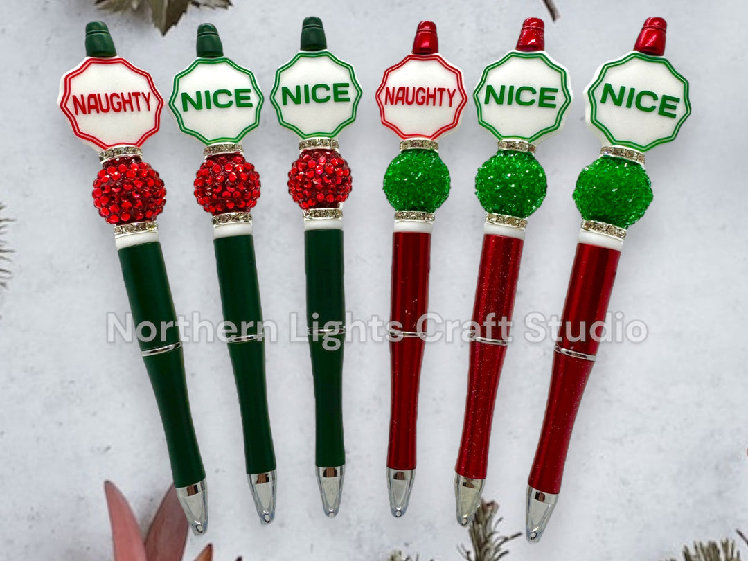 Custom Beaded Naughty or Nice Double Sided Pens, Santa&
