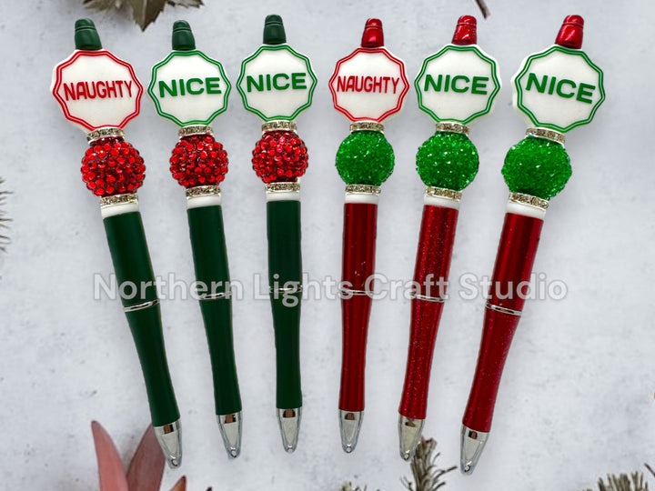 Custom Beaded Naughty or Nice Double Sided Pens, Santa&