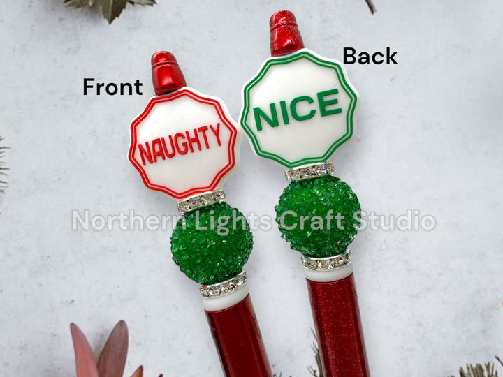 Custom Beaded Naughty or Nice Double Sided Pens, Santa&