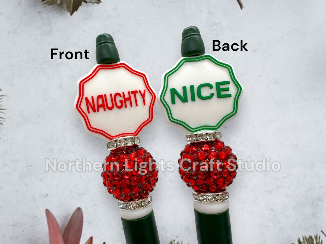 Custom Beaded Naughty or Nice Double Sided Pens, Santa&