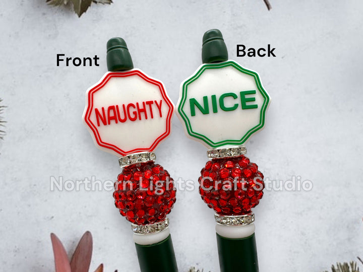 Custom Beaded Naughty or Nice Double Sided Pens, Santa&