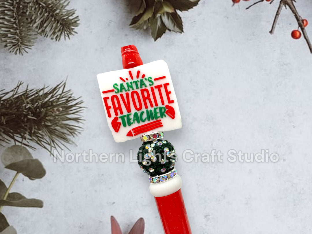 Teacher Appreciation Beaded Pen, Custom Beaded Teacher Pen, Teacher Christmas Gift, Very Merry Teacher, Santa&