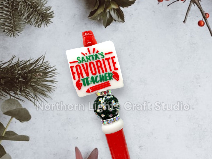 Teacher Appreciation Beaded Pen, Custom Beaded Teacher Pen, Teacher Christmas Gift, Very Merry Teacher, Santa&
