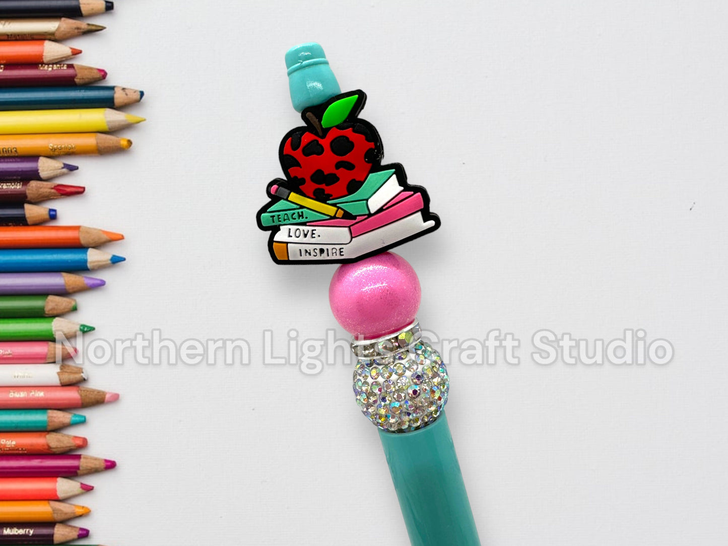 Teacher Appreciation Gift, Teacher Apple Pen, Bling Pen, Book Worm Pen, Teacher Christmas Gift, Cute Teacher Pen, Buffalo Plaid Teacher Pen