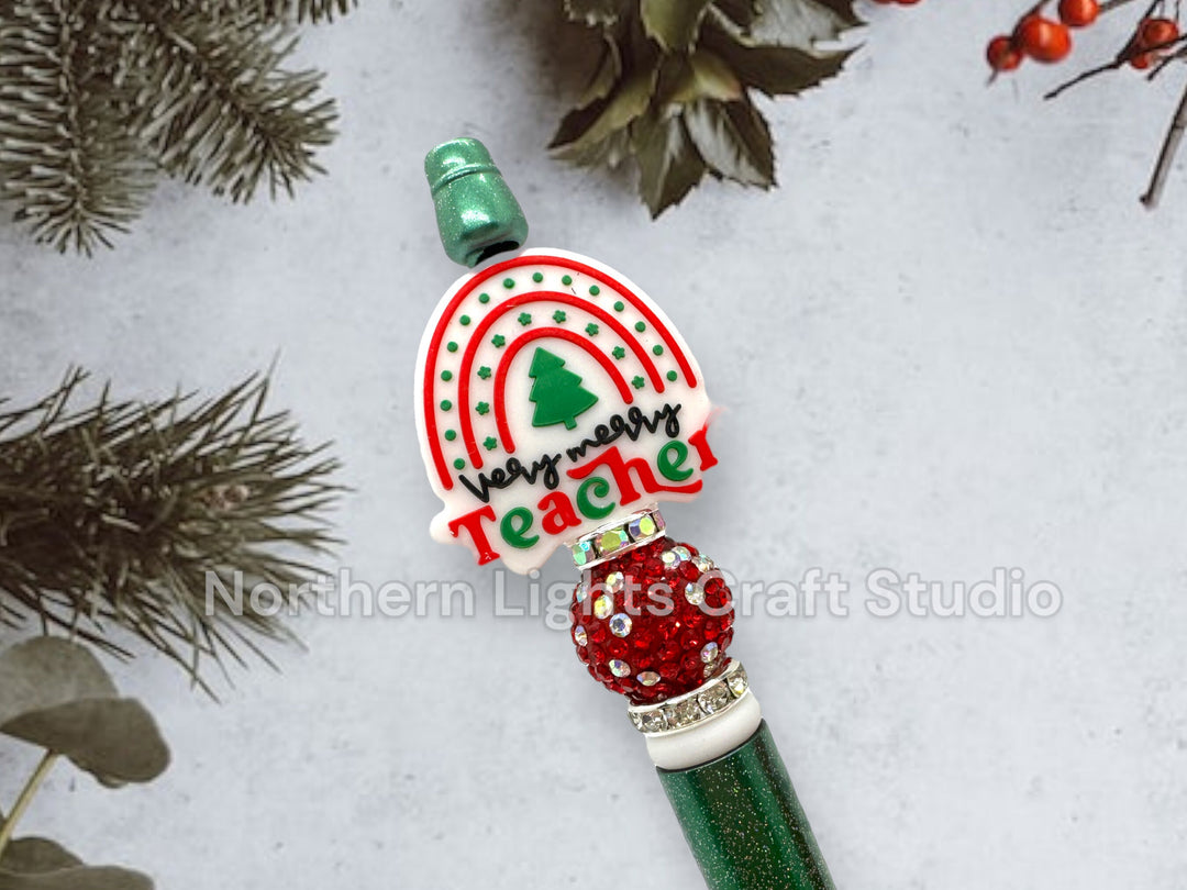 Teacher Appreciation Beaded Pen, Custom Beaded Teacher Pen, Teacher Christmas Gift, Very Merry Teacher, Santa&