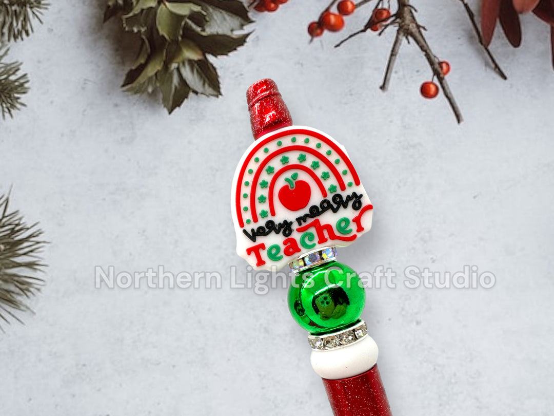 Teacher Appreciation Beaded Pen, Custom Beaded Teacher Pen, Teacher Christmas Gift, Very Merry Teacher, Santa&