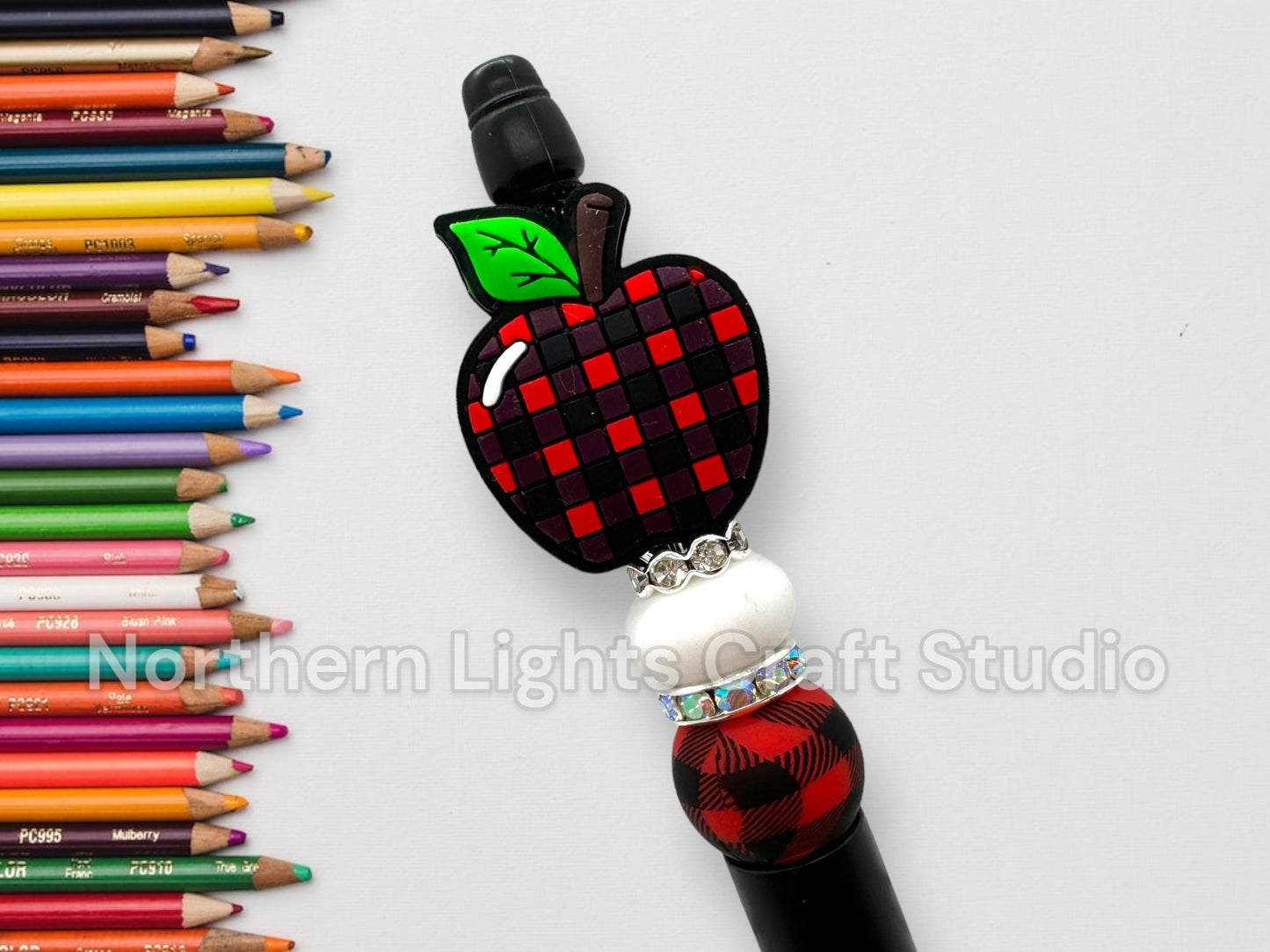 Teacher Appreciation Gift, Teacher Apple Pen, Bling Pen, Book Worm Pen, Teacher Christmas Gift, Cute Teacher Pen, Buffalo Plaid Teacher Pen