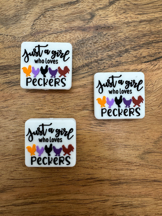 Just a Girl Who Loves Peckers Silicone Focal Chicken Bead