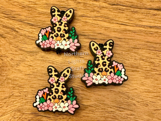 Leopard Print Bunny Focal, Easter Theme Bead, Spring Silicone Focal Bead, Easter Bunny Focal Bead
