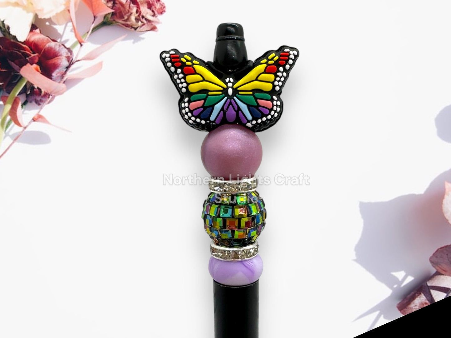 Custom Beaded Butterfly Pen, Butterfly Bead Pen, Bling Pen, Cute Pen, Spring Pen, Inexpensive Stocking Stuffer, Silicone Focal Pen