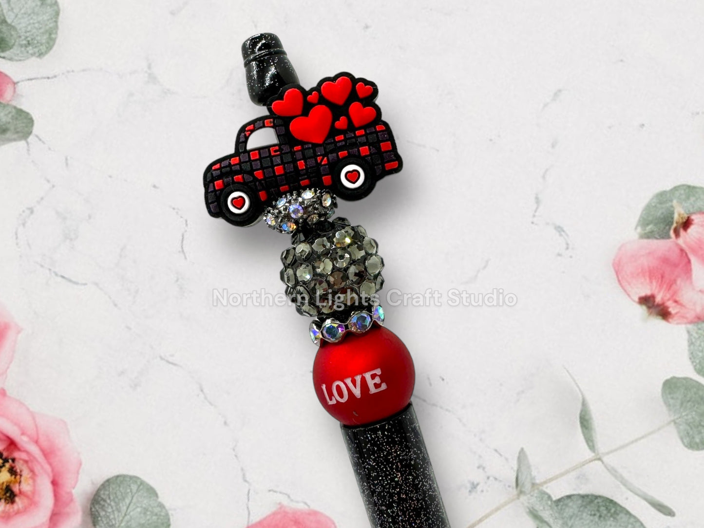 Beaded Valentine Pen, Custom Valentine Bead Pen, Be Mine Pen, Valentine's Day Gift, Valentine Truck, I Love You A Latte Charm Pen