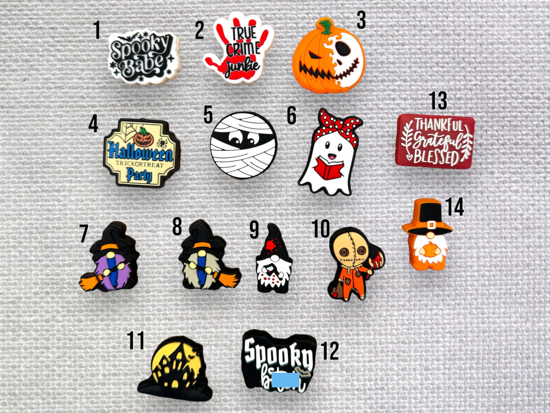 Fall and Halloween Silicone Focals, Spooky Babe Focal, Ghost Focal, Halloween Gnome Bead, Thankful Grateful Blessed