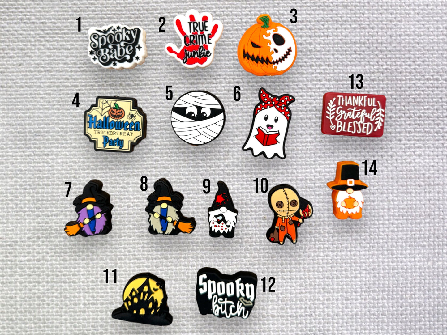 Fall and Halloween Silicone Focals, Spooky Babe Focal, Ghost Focal, Halloween Gnome Bead, Thankful Grateful Blessed