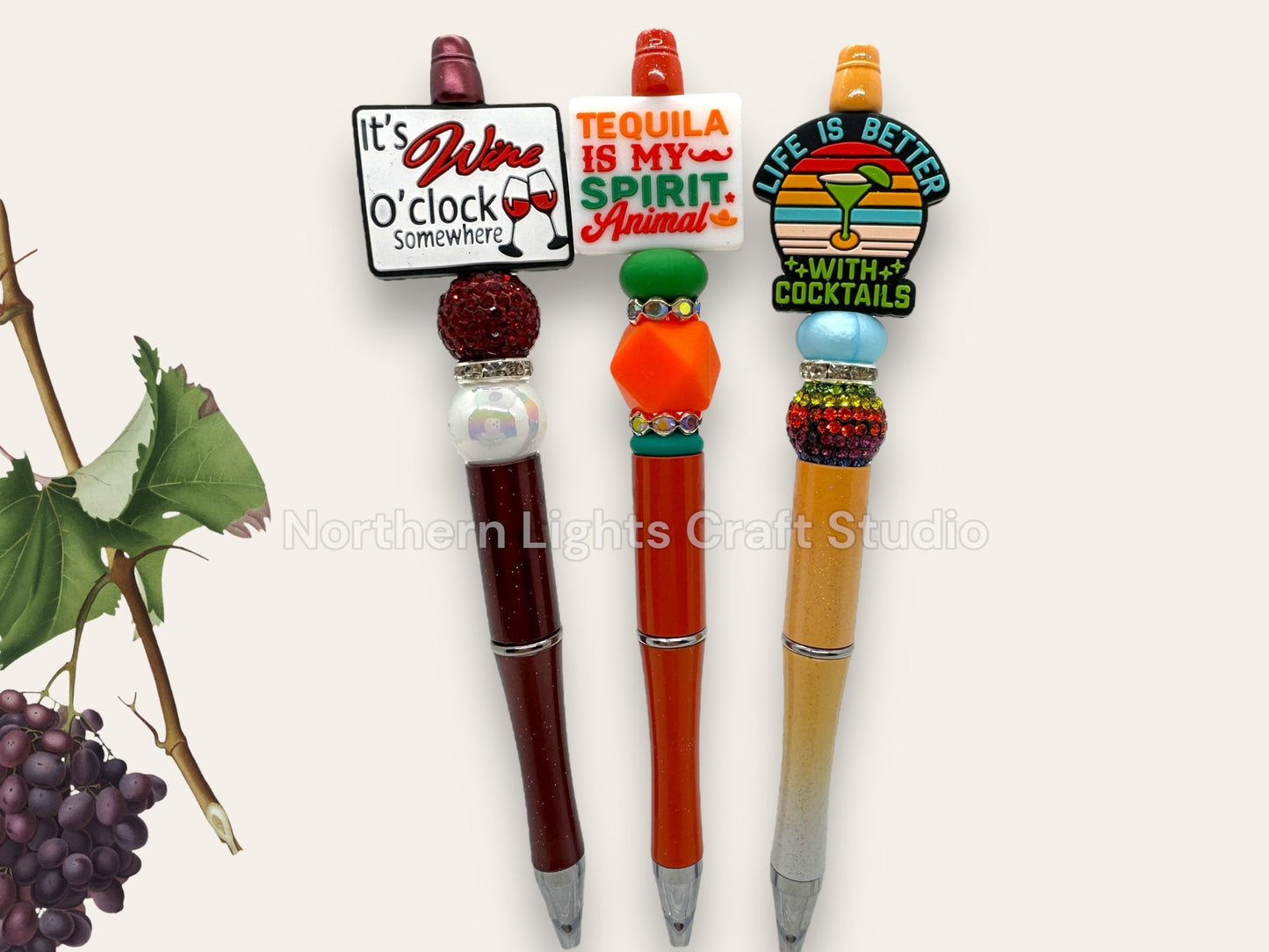 Sarcastic Wine Beaded Pen, It's Wine O'Clock Somewhere, Tequila Is My Spirit Animal, Life Is Better With Cocktails Pen