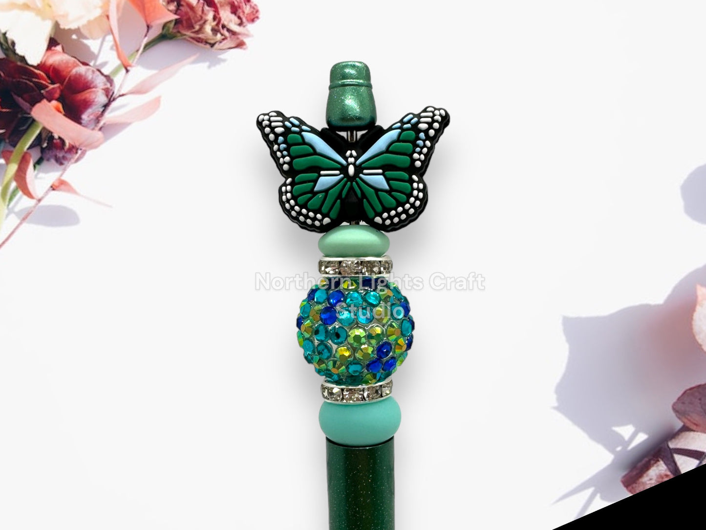 Custom Beaded Butterfly Pen, Butterfly Bead Pen, Bling Pen, Cute Pen, Spring Pen, Inexpensive Stocking Stuffer, Silicone Focal Pen