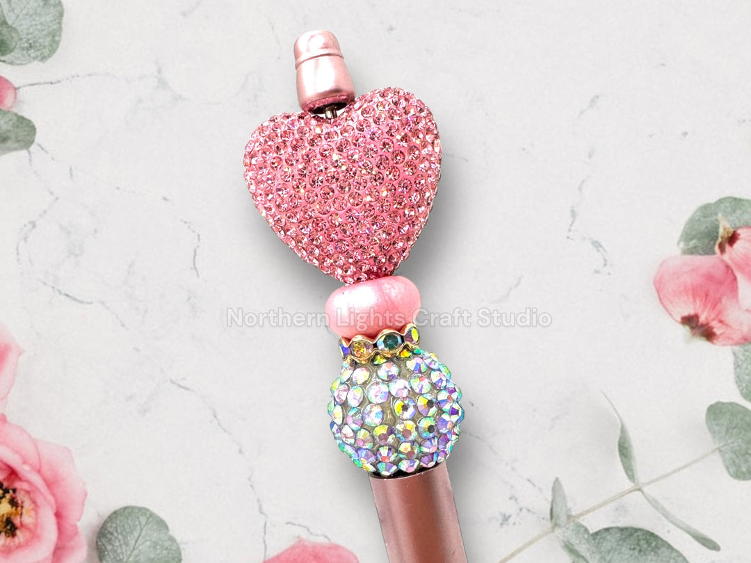 Fancy Beaded Rhinestone Heart Pen, Rhinestone Pen, Bling Pen, Fancy Heart Pen, Bling Heart Pen, Sparkly Pen, Premium Rhinestone Heart Pen