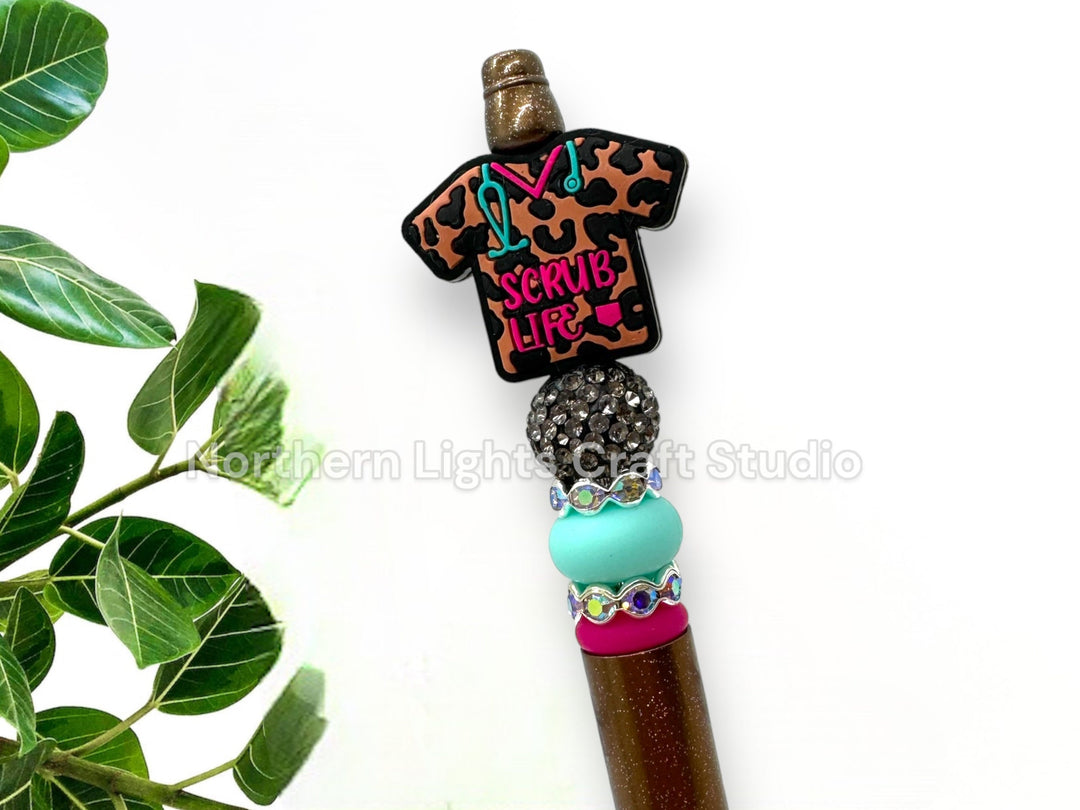 Scrub Life Bead Pen, Beaded Scrub Life Pen, Leopard Print Scrub Life, Gifts for Medical Staff, Nurse Keychain