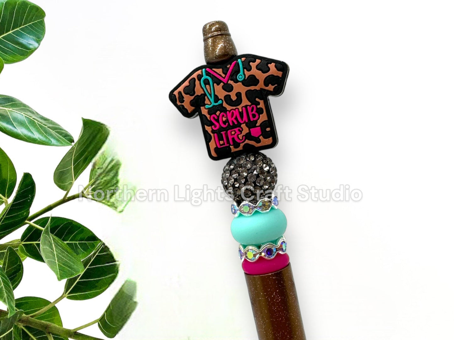 Scrub Life Bead Pen, Beaded Scrub Life Pen, Leopard Print Scrub Life, Gifts for Medical Staff, Nurse Keychain