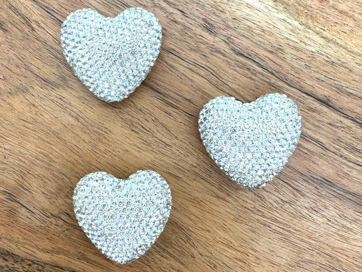 Large 30mm Rhinestone Heart Beads, Pave Heart Crystal Beads, Clay Pave Rhinestone Hearts, Crystal Hearts, Bling Hearts